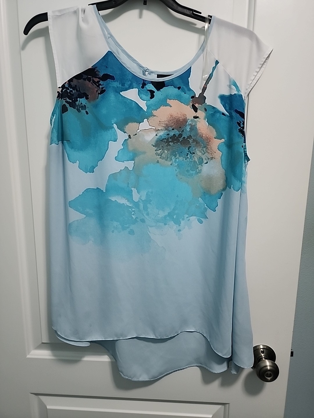 Worthington Light Blue Floral Watercolor Cap-Sleeve Blouse
